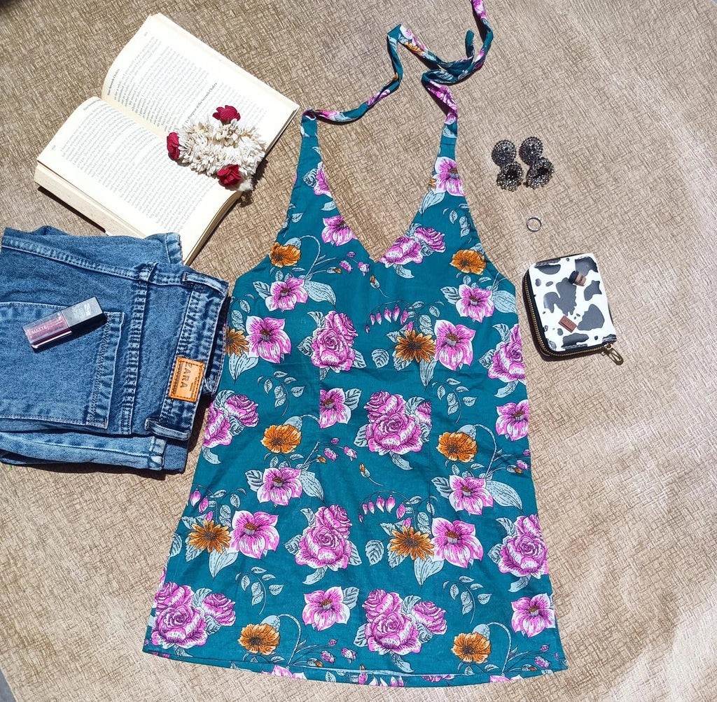 Adhaa Cotton Halter Neck Backless Short Kurti - short kurti | Buy Online at Peethpankh