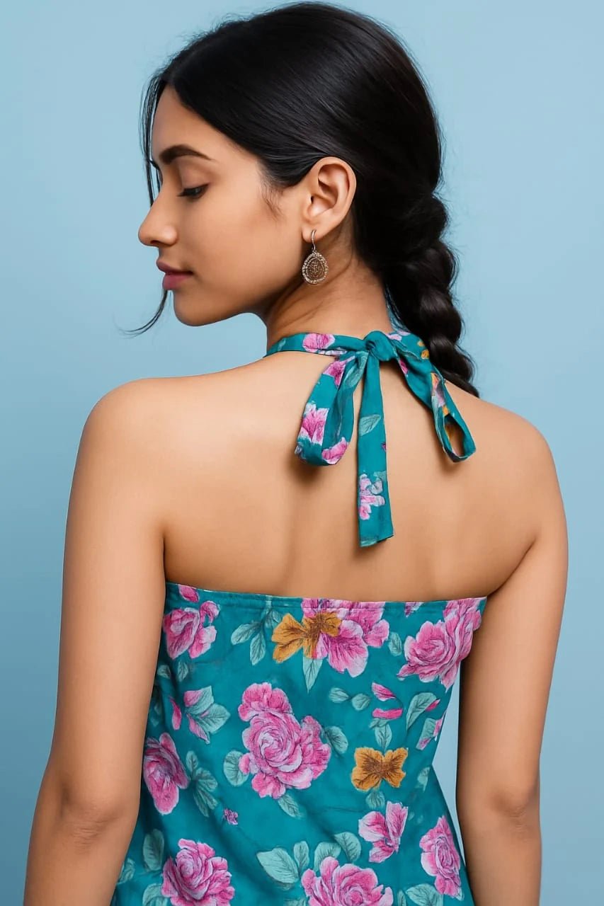 Adhaa Cotton Halter Neck Backless Short Kurti - short kurti | Buy Online at Peethpankh