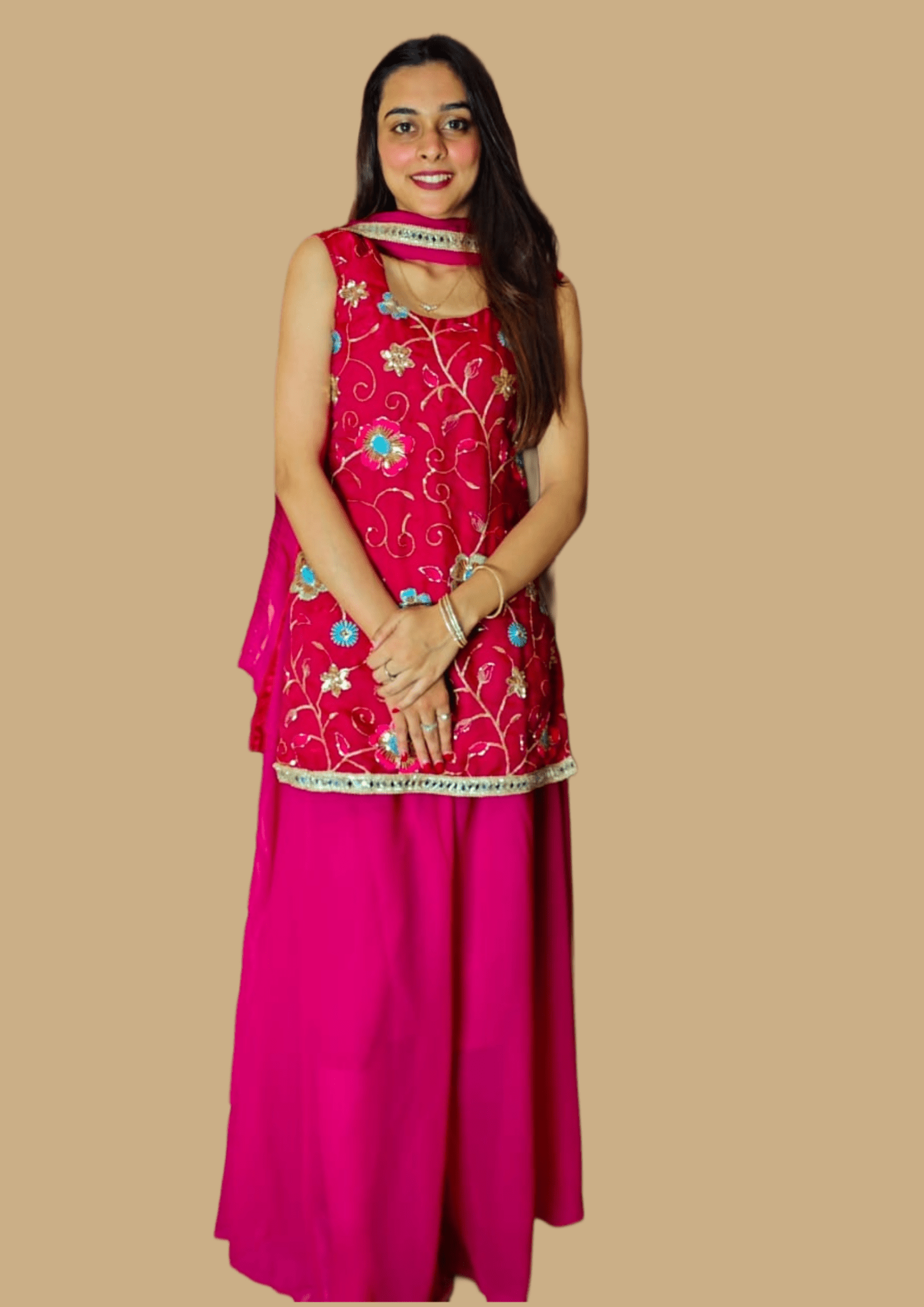 Elegant Rani Pink Sharara with Mirror Work Dupatta – Festive Ethnic Wear - sharara set | Buy Online at Peethpankh