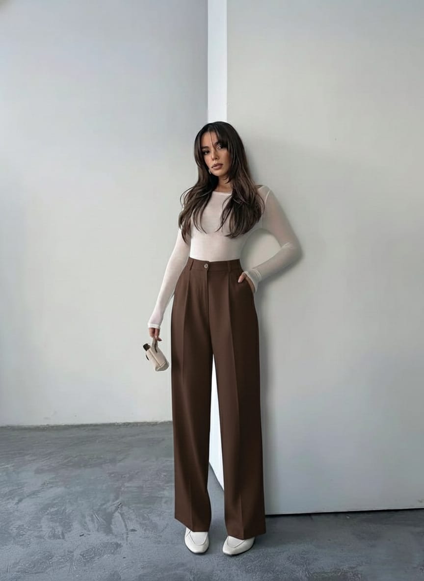 Peethpankh Cocoa Wide - Leg Pants - pent | Buy Online at PEETHPANKH