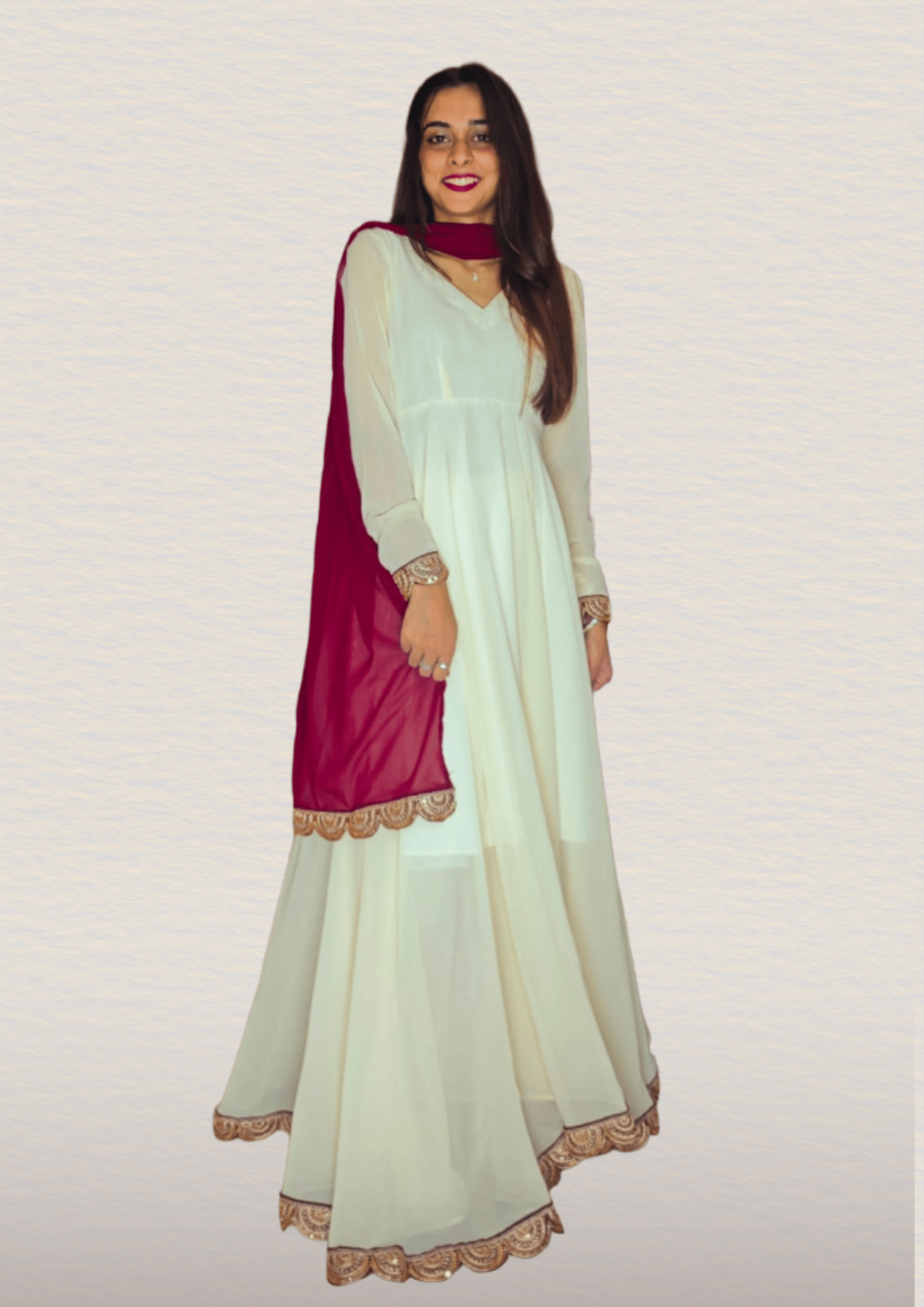 Peethpankh Elegant Off - White Floor - Length Anarkali Set with Plazo & Maroon Dupatta – Women’s Diwali Outfit - Anarkali suit set | Buy Online at Peethpankh