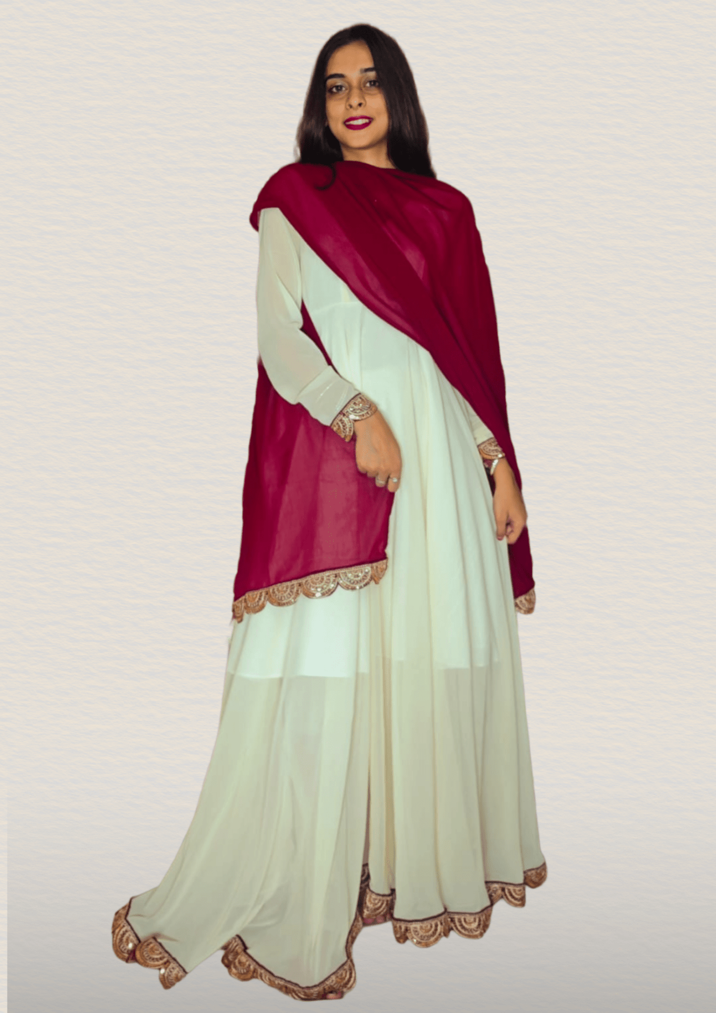 Peethpankh Elegant Off - White Floor - Length Anarkali Set with Plazo & Maroon Dupatta – Women’s Diwali Outfit - Anarkali suit set | Buy Online at Peethpankh