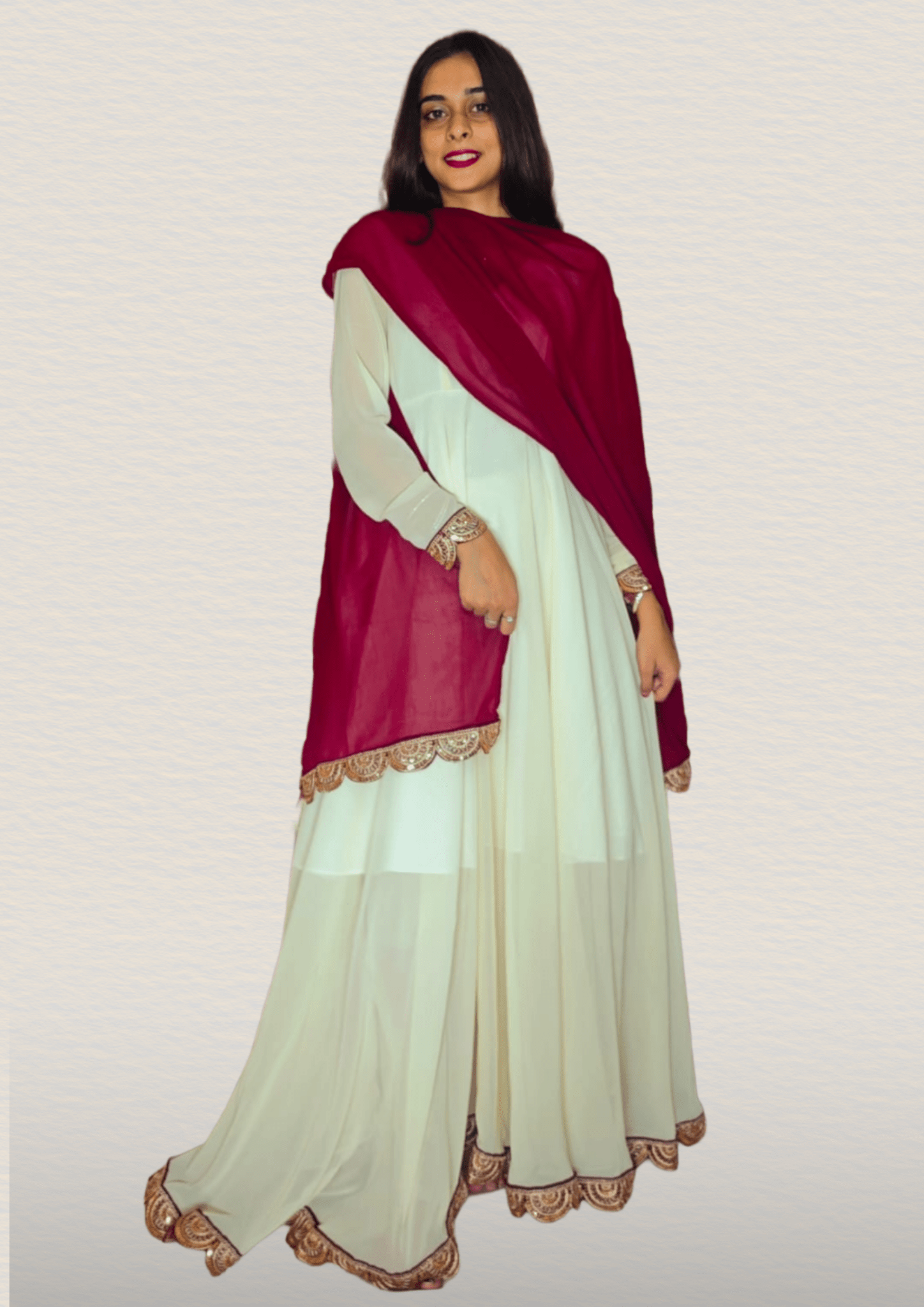 Peethpankh Elegant Off - White Floor - Length Anarkali Set with Plazo & Maroon Dupatta – Women’s Diwali Outfit - Anarkali suit set | Buy Online at Peethpankh