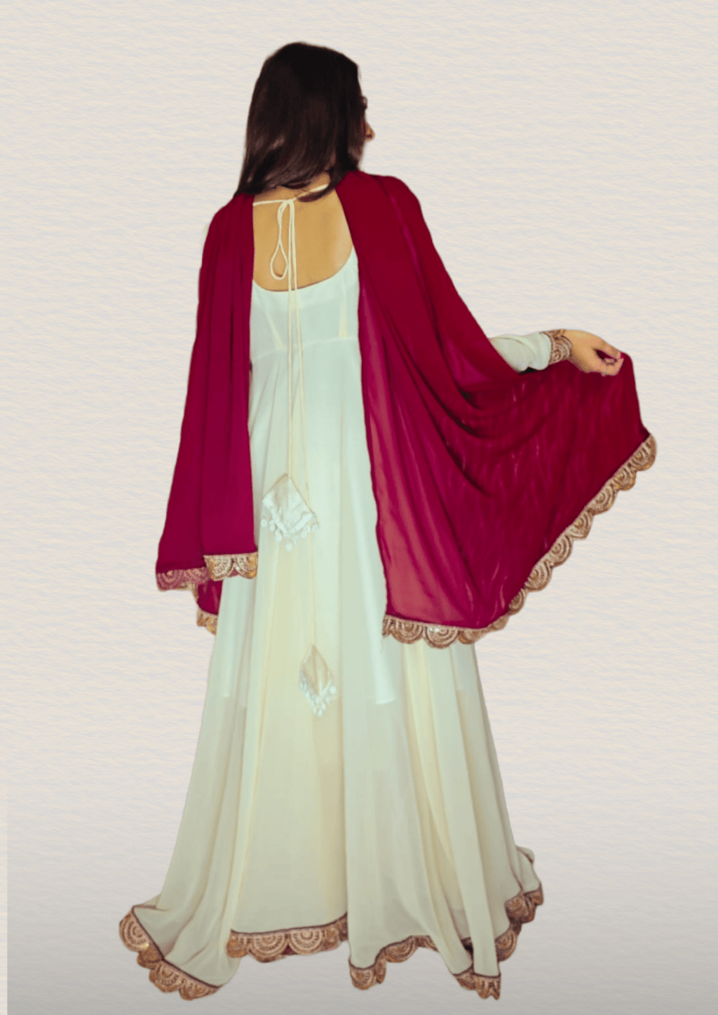 Peethpankh Elegant Off - White Floor - Length Anarkali Set with Plazo & Maroon Dupatta – Women’s Diwali Outfit - Anarkali suit set | Buy Online at Peethpankh