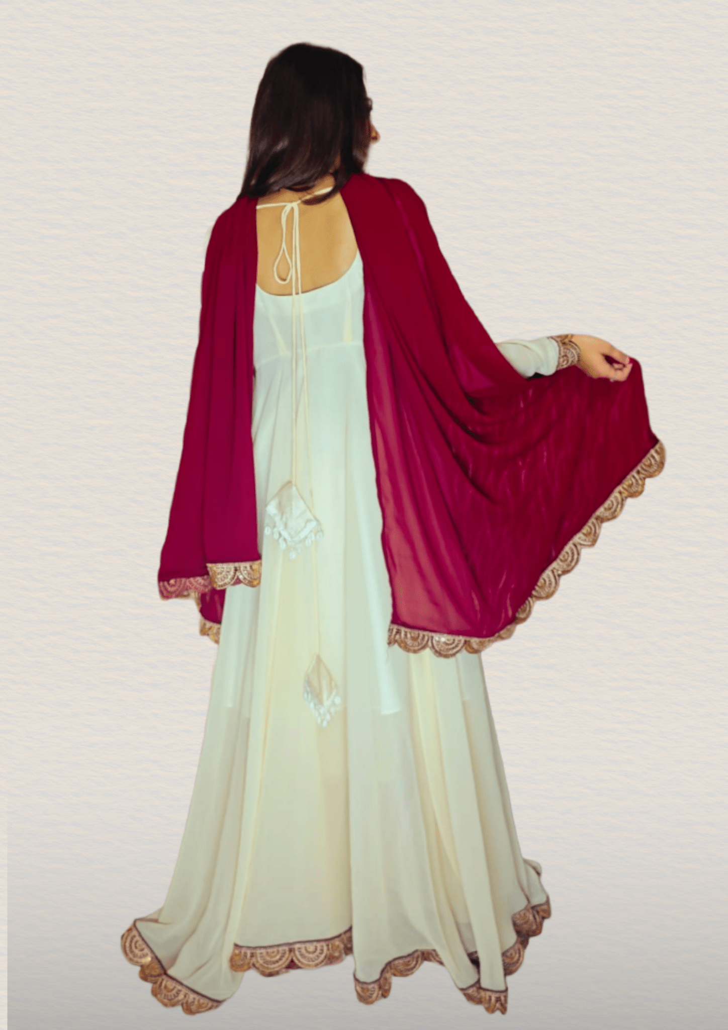 Peethpankh Elegant Off - White Floor - Length Anarkali Set with Plazo & Maroon Dupatta – Women’s Diwali Outfit - Anarkali suit set | Buy Online at Peethpankh