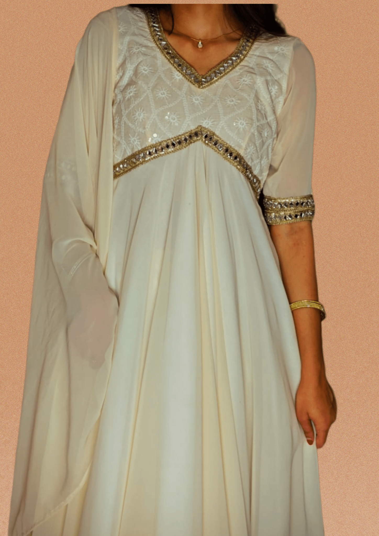 Peethpankh Off - White Anarkali Set with Pant & Mirror Work Dupatta – Diwali Outfit for Women - Anarkali suit set | Buy Online at Peethpankh