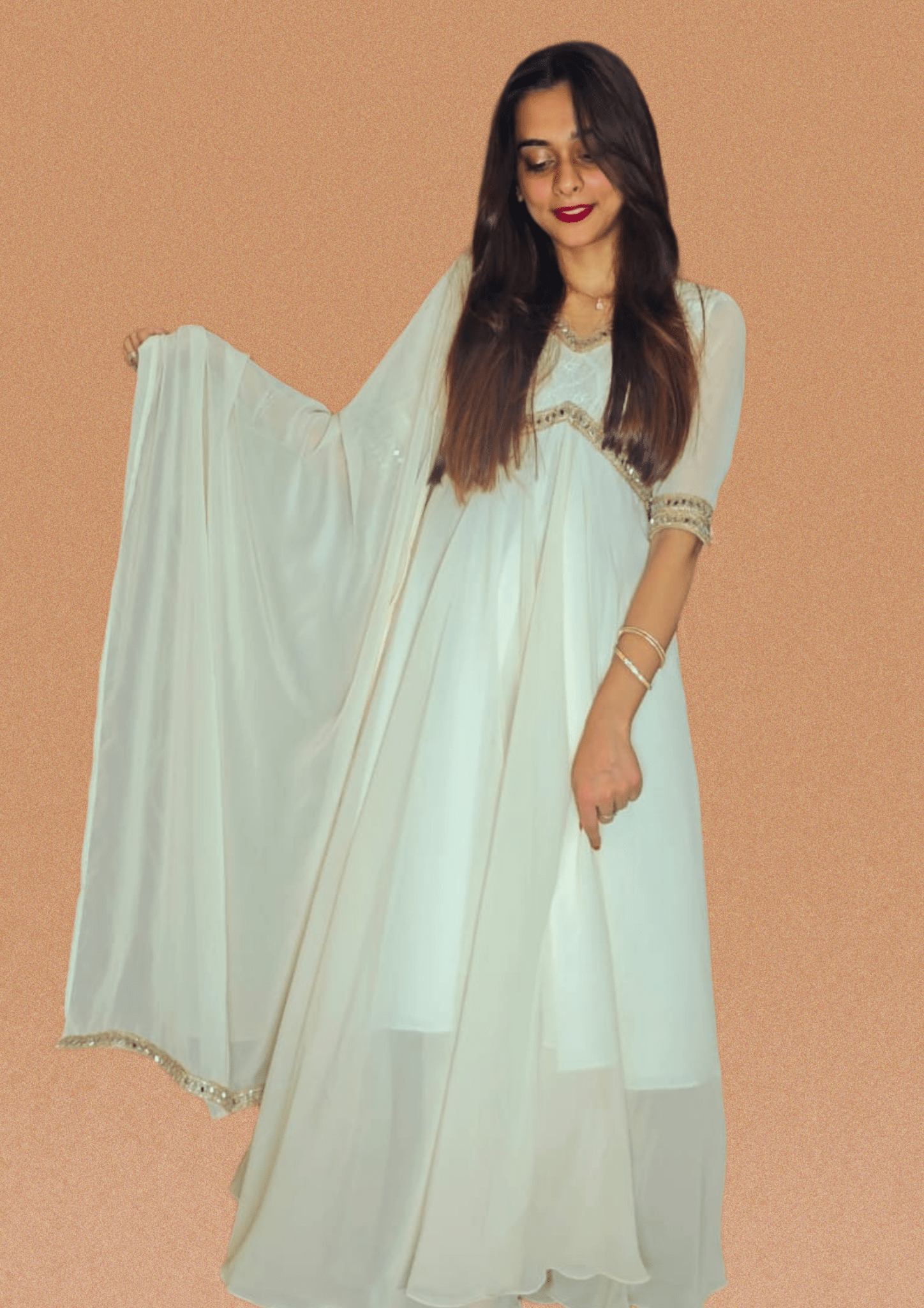 Peethpankh Off - White Anarkali Set with Pant & Mirror Work Dupatta – Diwali Outfit for Women - Anarkali suit set | Buy Online at Peethpankh