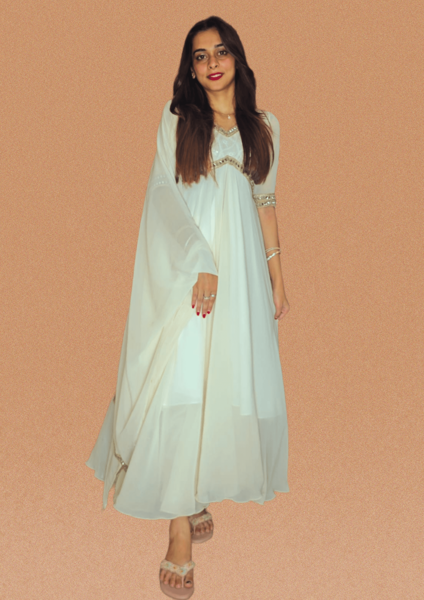 Peethpankh Off - White Anarkali Set with Pant & Mirror Work Dupatta – Diwali Outfit for Women - Anarkali suit set | Buy Online at Peethpankh