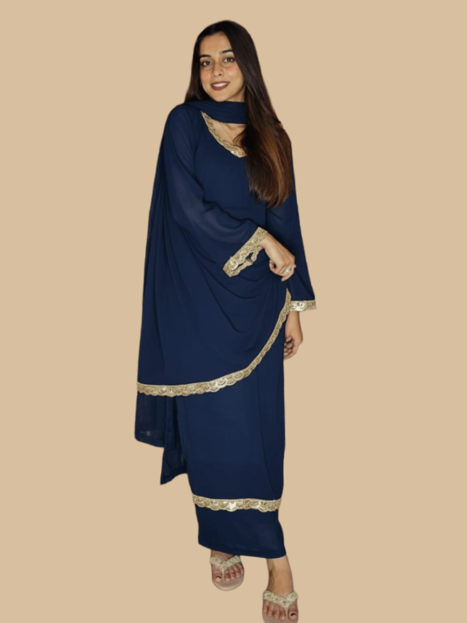 Royal Blue Georgette Kurta Set with Dupatta & Bottomwear for Women – Festive & Party Wear by Peethpankh - kurta set | Buy Online at Peethpankh