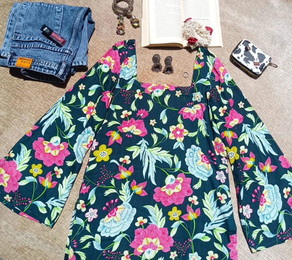 Varnikaa Cotton Blend bell - Sleeves Short Kurti - short kurti | Buy Online at Peethpankh